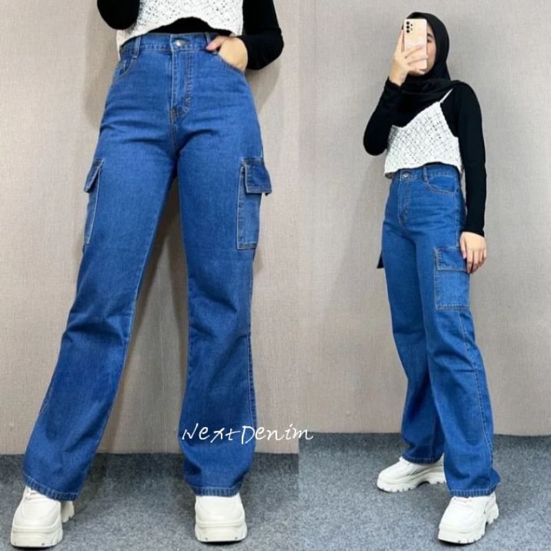Jual Celana Jeans Cargo Wanita-Celana Cargo Highwaist Panjang-Celana