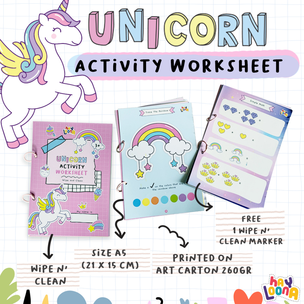 Jual Unicorn Activity Worksheet Buku Aktifitas Anak Paud Balita Kado ...