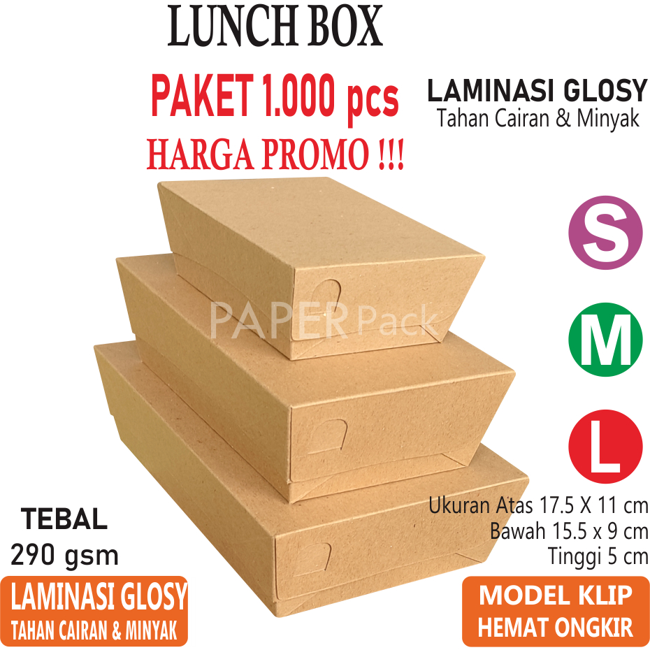 Jual Lunch Box Size S M Paket 1.000 290gsm Kotak Makan Kertas Brown
