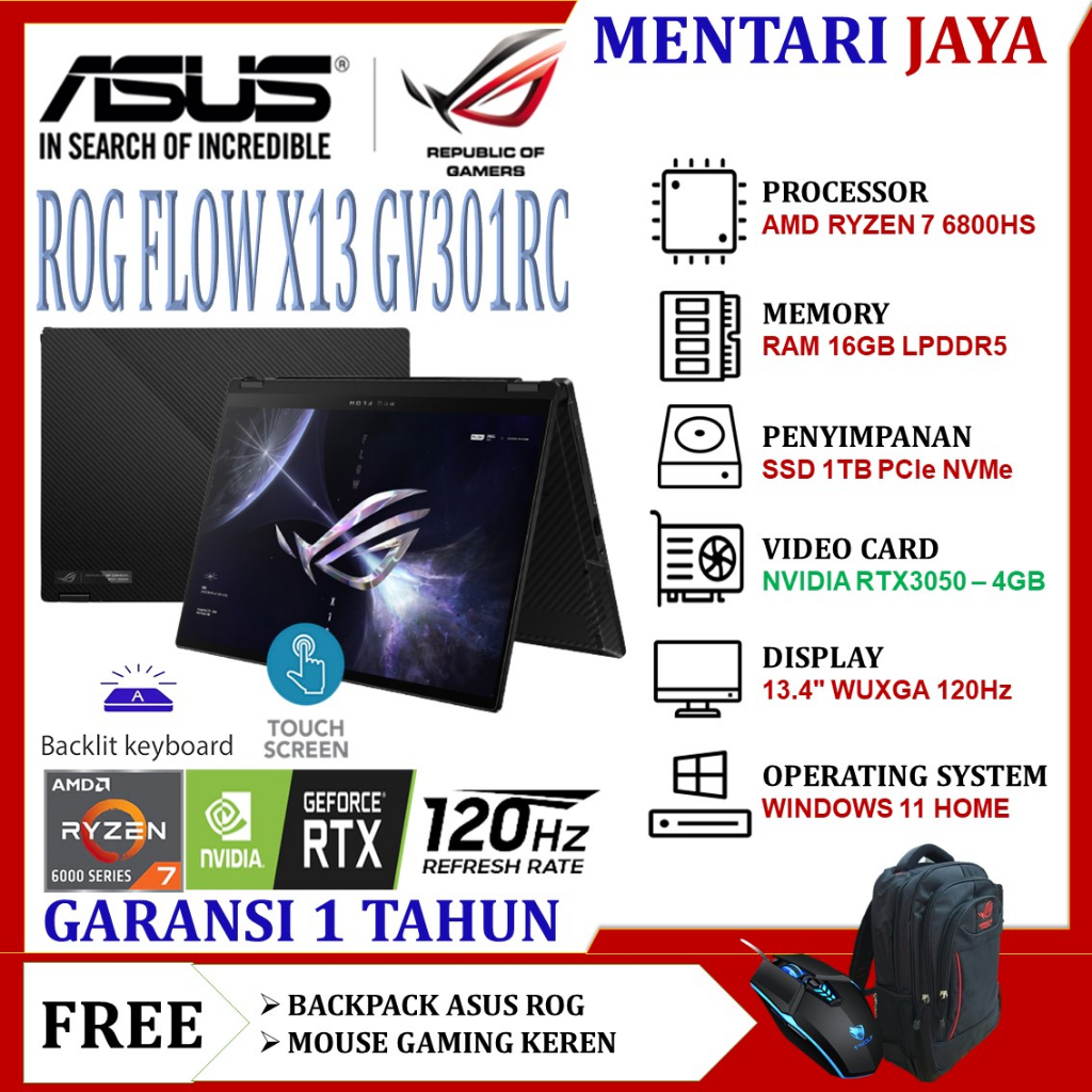 Jual Asus Rog Flow X Gv Rc Amd Ryzen Hs Gb Ddr Tb Ssd Rtx Wuxga Ips