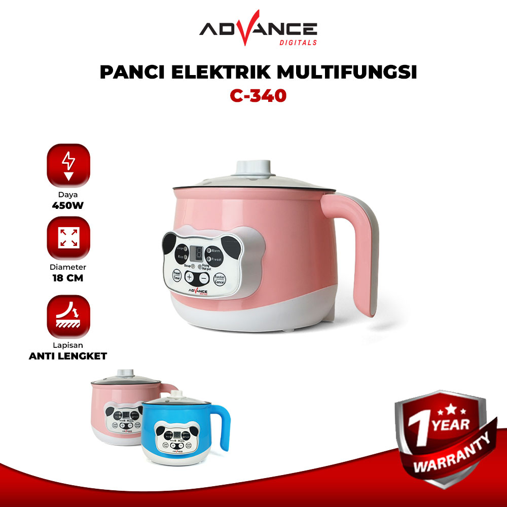 Advance C340 Panci Listrik Serbaguna Multifungsi Bisa Membuat Sup, Bubur, Hot Pot, dan Memasak Nasi Ukuran 1.5L Garansi Resmi 1 Tahun