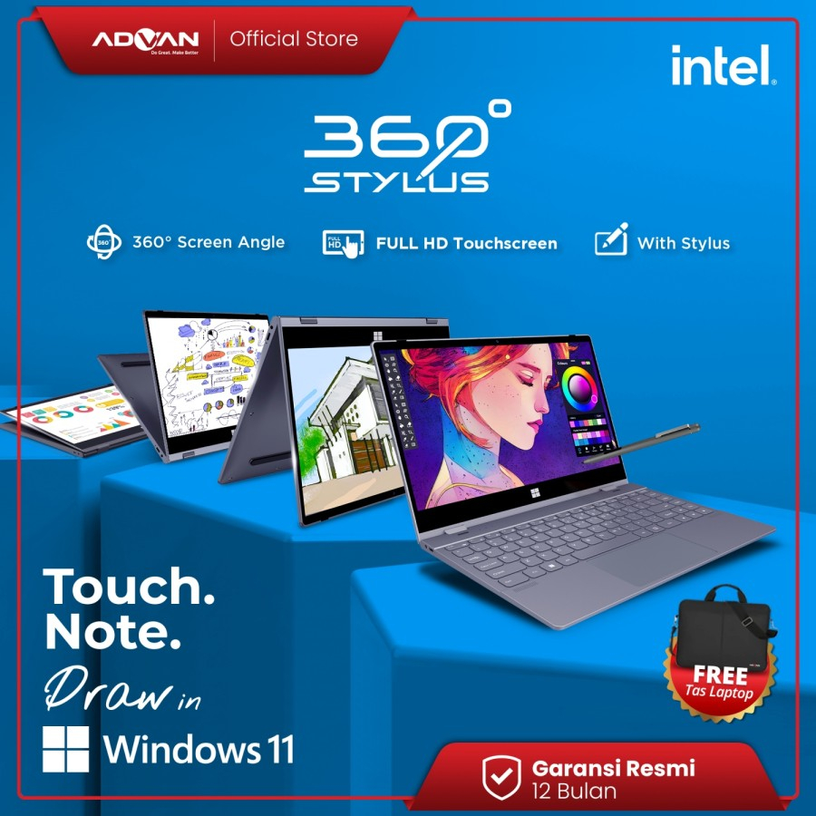 Jual ADVAN Laptop 360 Stylus 2in1 Touchscreen - Intel i3 14.1'' FHD IPS ...