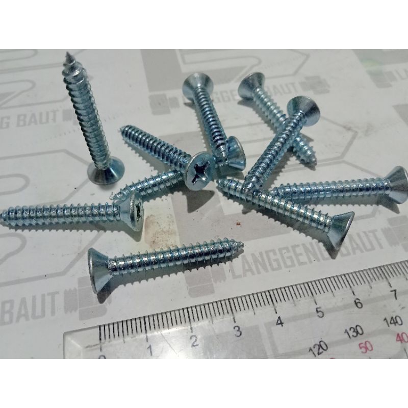Jual 10 Pcs Tapping Screw FAB 12 x 1 1/2 / Sekrup Tapping Kepala Rata ...