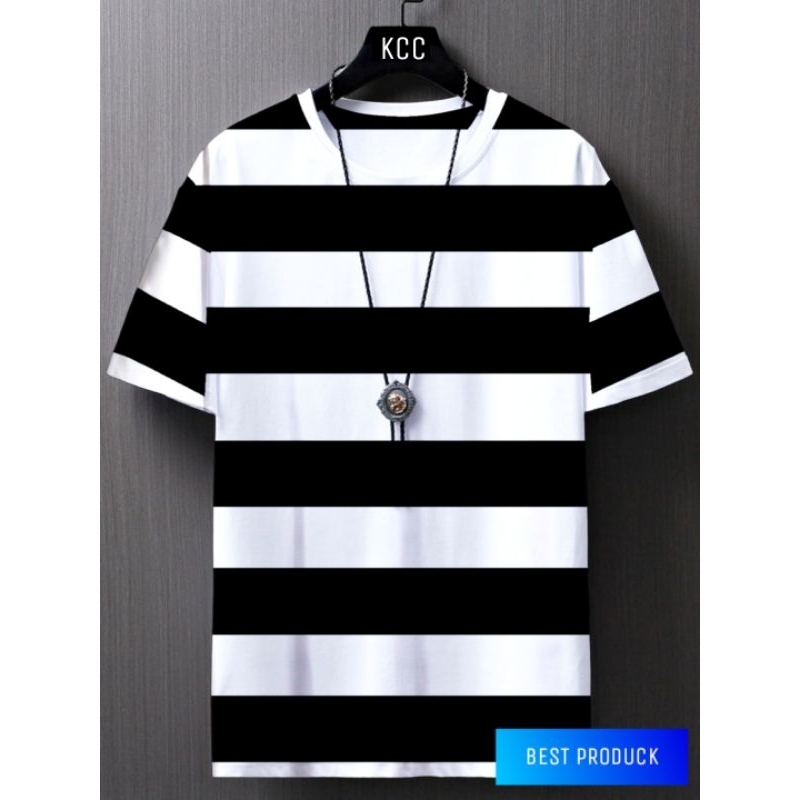 Jual cosela kaos strip distro hitam putih belang balok keren kekinian