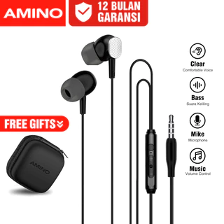 AMINO EP05 Headset 3.5mm Jack / Wired Headset Wired Earphone Bass Smartphone / Handsfree Mic / Hard Case / Tas Organizer Travel Pouch  / Earphone Bag Hard Case / Case PU Waterproof