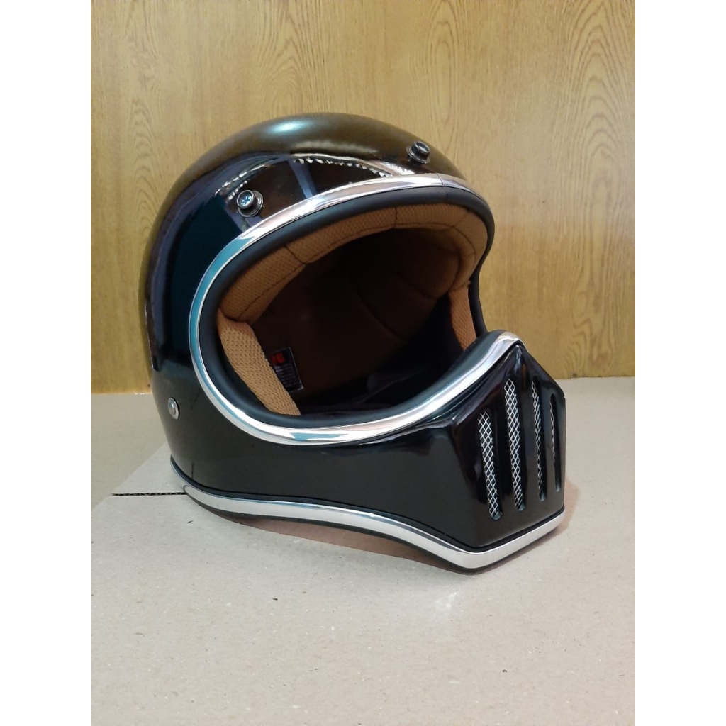 Helm cakil custom fullface warna hitam glossy keren- helm cakil custom  bandit retro m30 izahhelmet