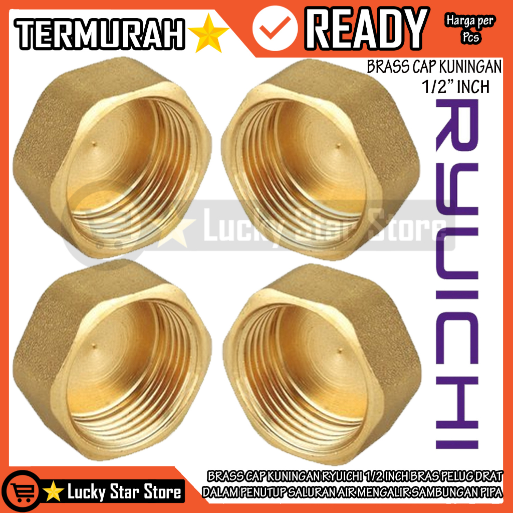 Jual BRASS CAP RYUICHI PIPA DOP BESI KUNINGAN 1/2