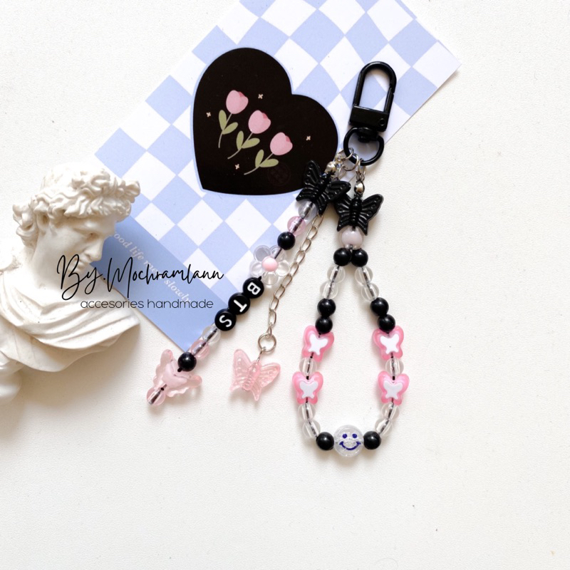 Jual CLASP Keychain Black N Pink Series REQ NAMA Keychain Custom Nama