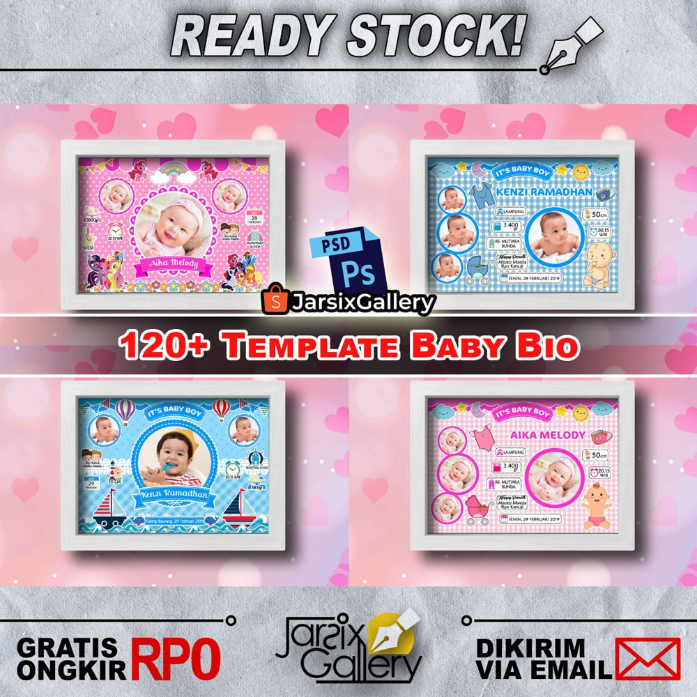 Jual [PSD] 120+ Template Biodata Bayi Baby Bio - Bingkai Foto Kelahiran ...