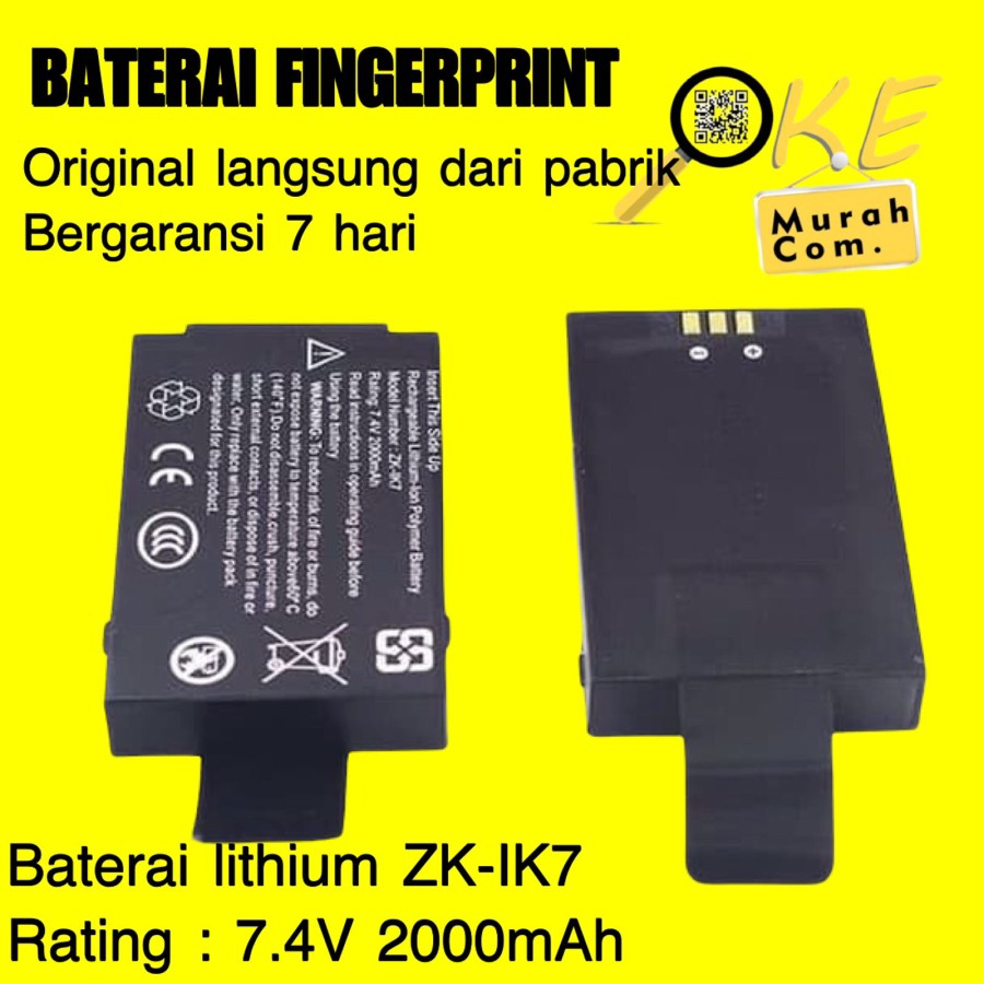 Jual Lithium Battery ZK-IK7 Untk Mesin Absensi Fingerprint Solution ...