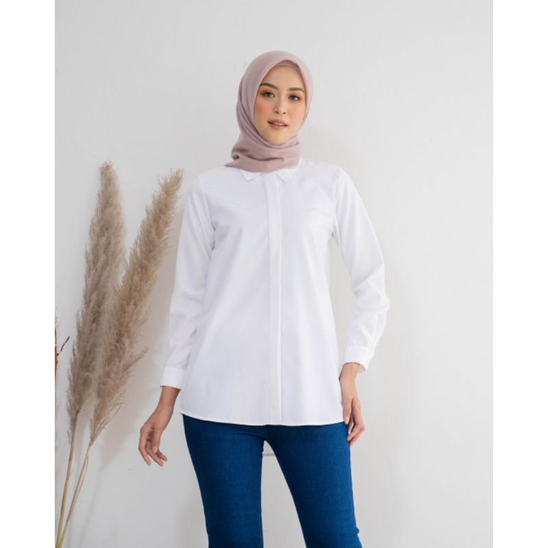 Jual Kemeja Putih Wanita Lengan Panjang Polos Daily Formal Kerja Kuliah Shopee Indonesia 3143