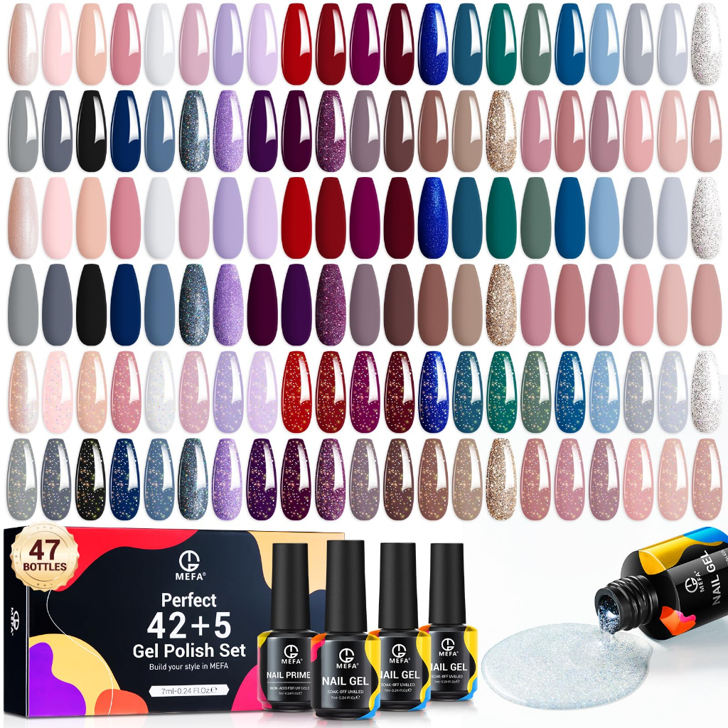 Jual MEFA Gel Nail Polish Set 47 PCS Dengan Nail Primer Base Coat ...