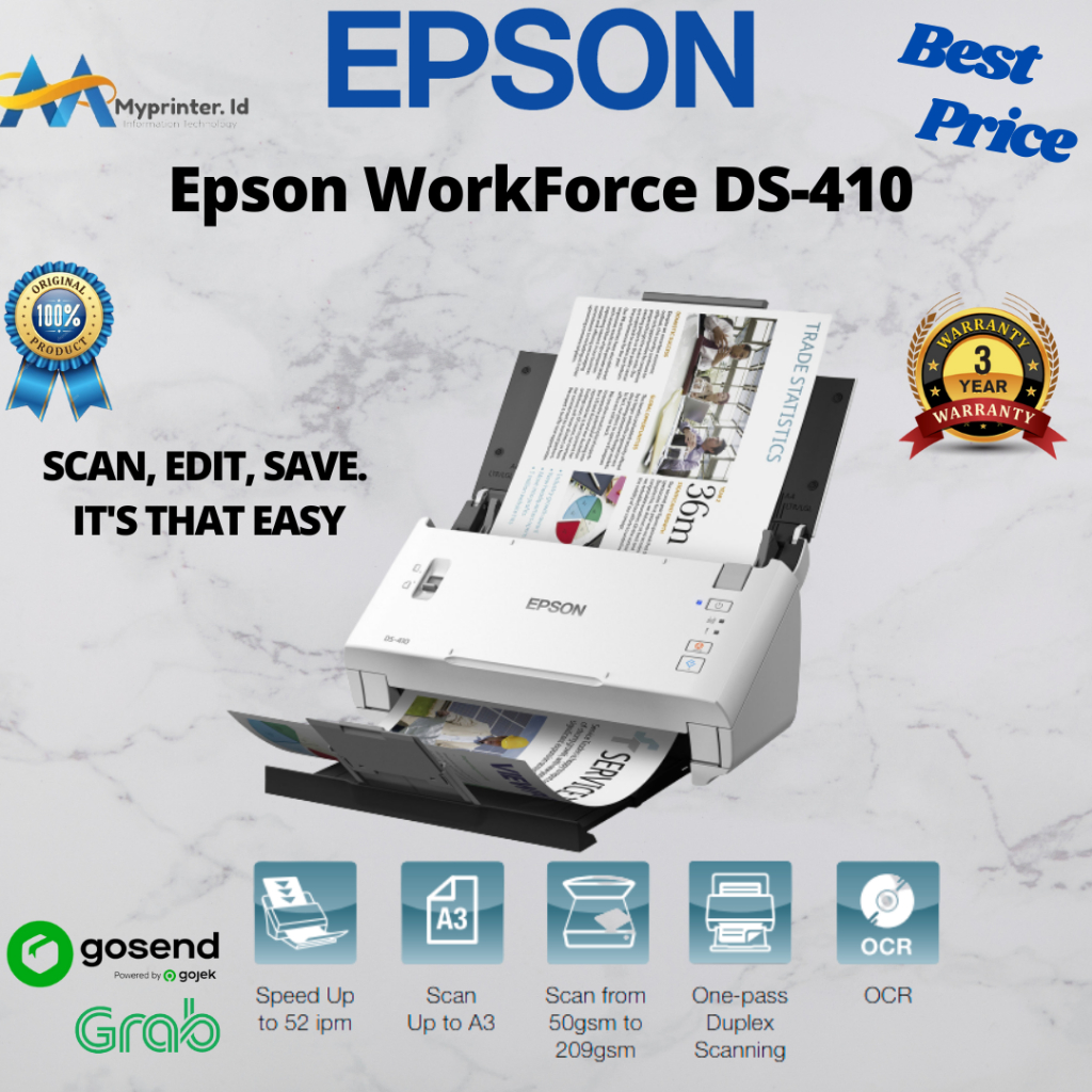 Jual Epson Workforce Ds 410 A4 Duplex Sheet Fed Document Scanner Shopee Indonesia 0313