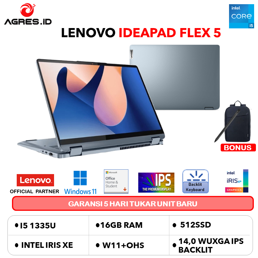 Jual Lenovo Ideapad Flex 5 14 Touch I5 1335 16gb 512gb W11ohs 140wuxga Blit Pen 2in1 2y Prem 5860