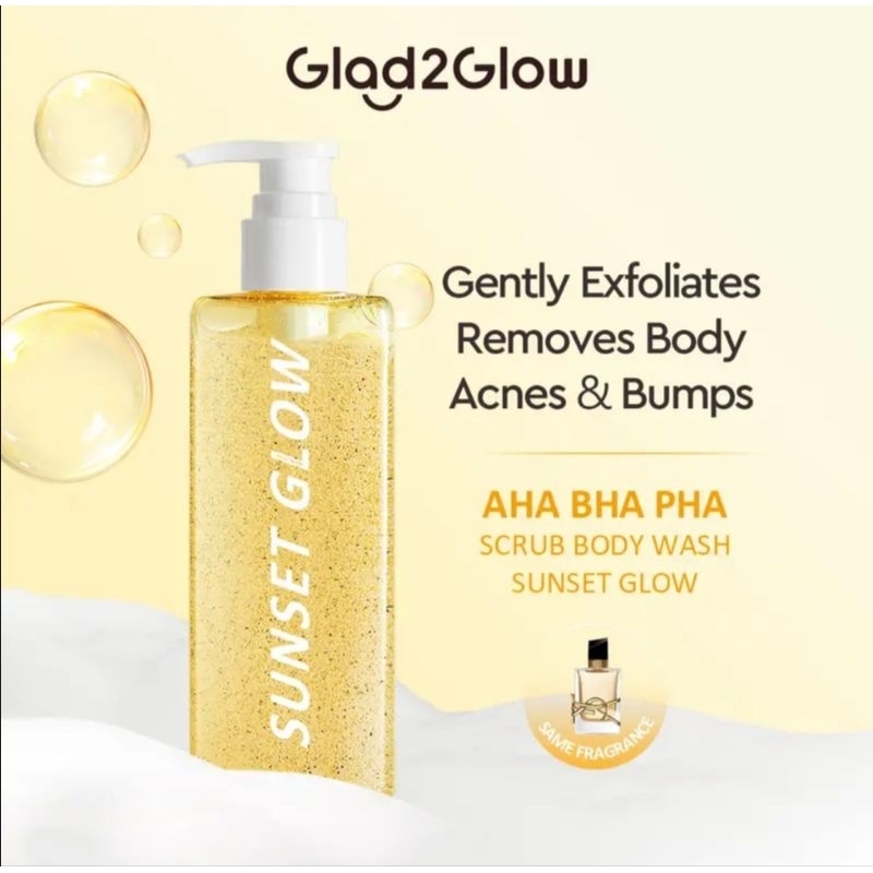 Jual Glad2Glow AHA BHA PHA Scrub Body Wash (Sunset Glow) 180ml | Shopee ...