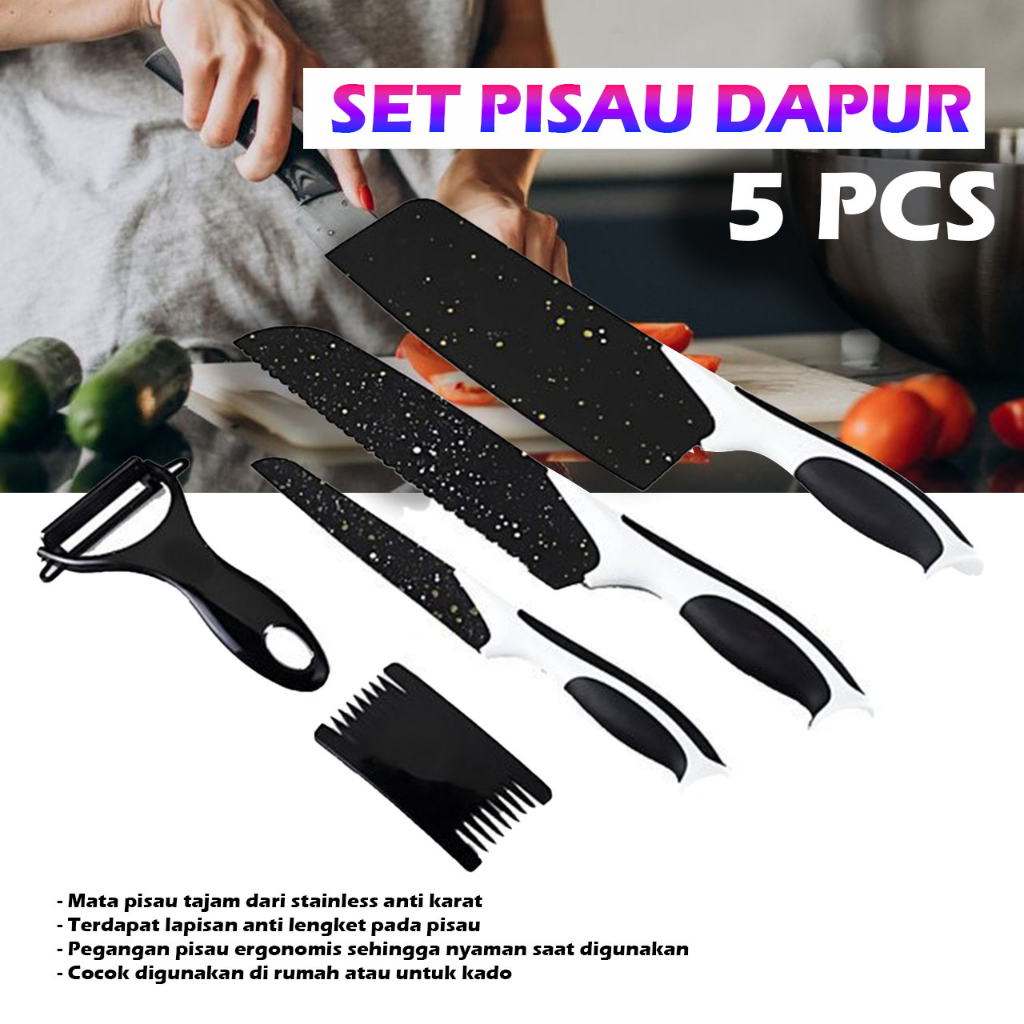 Jual Pisau Dapur Set 5in1 Keramik / Set Pisau Keramik Serbaguna - Pisau