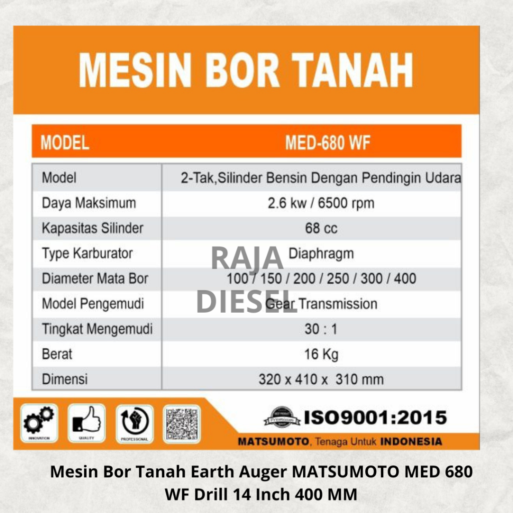 Jual Mesin Bor Tanah Earth Auger MATSUMOTO MED 680 WF Drill 12 Inch 300 ...