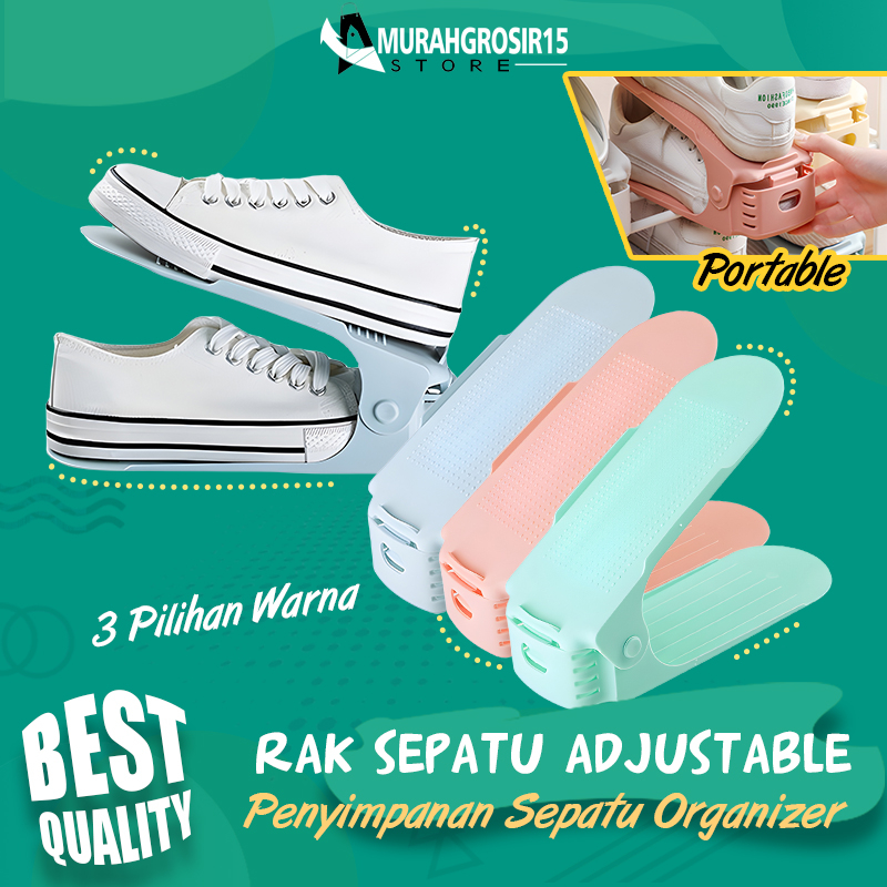 Jual Adjustable Shoe Stacker Double Shelf Space Savers Shoe Slot ...