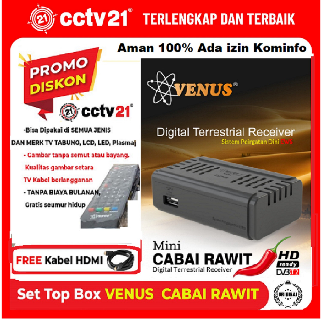 Jual Set Top Box STB Bersertifikat Venus Mini Cabe Rawit TV Digital DVBT2  DVB T2 BONUS HDMI Harga Promo cctv21 | Shopee Indonesia