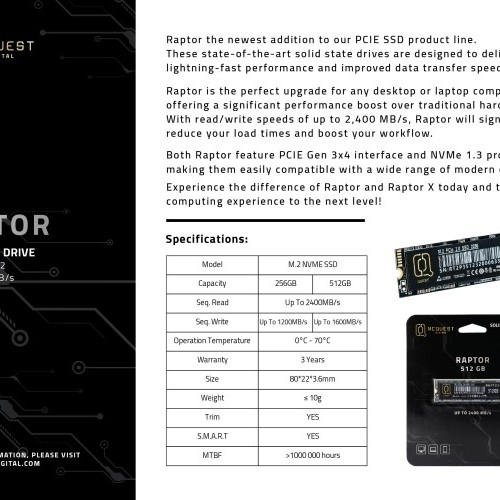 Jual MCQUEST DIGITAL SSD M.2 NVMe RAPTOR 256GB PCI-E Gen.3x4 GARANSI ...
