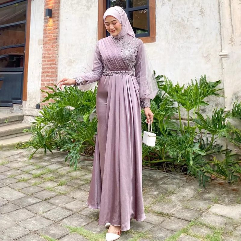 dress brokat satin Kondangan Baju Hijab Brokat Modern Satin Model Baju Pesta Modern 2018 Untuk Dress  Brokat Kombinasi