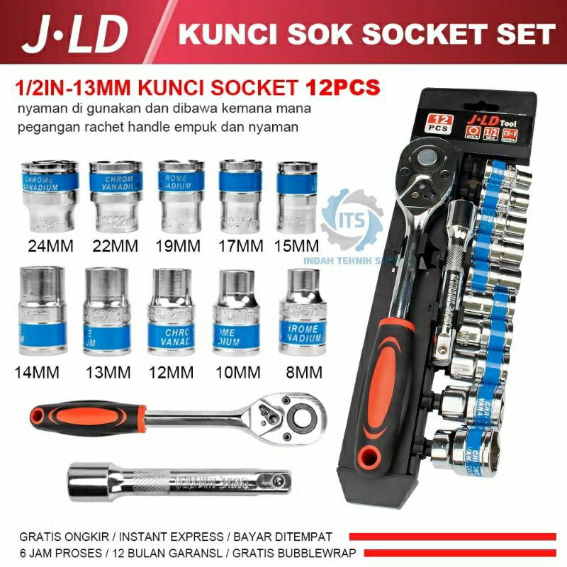 Jual PROMO JLD 1/2in Kunci Set Socket Shock CR-V 12pcs Kunci Sok Wrench ...