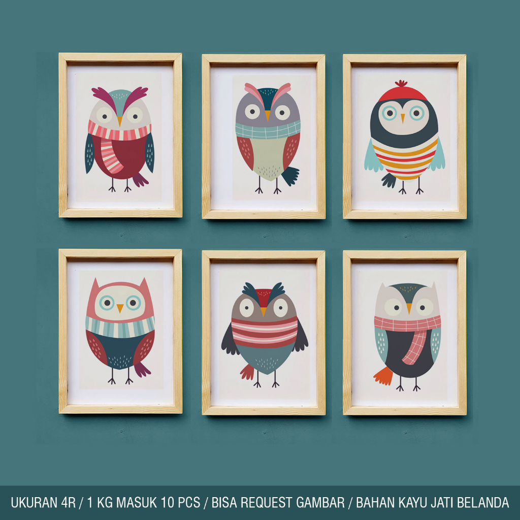 Jual wall decor kayu frame jati / hiasan dinding burung hantu Lucu ...