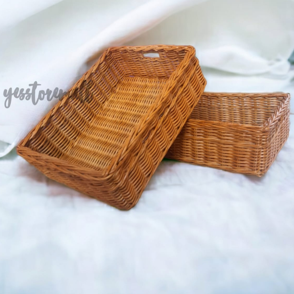 Jual keranjang rotan nampan besar persegi panjang wadah aqua tempat ...