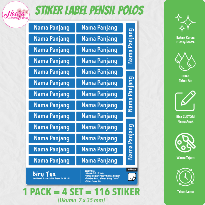 Jual STIKER LABEL PENSIL POLOS NAMA ANAK BIRU TUA | Shopee Indonesia