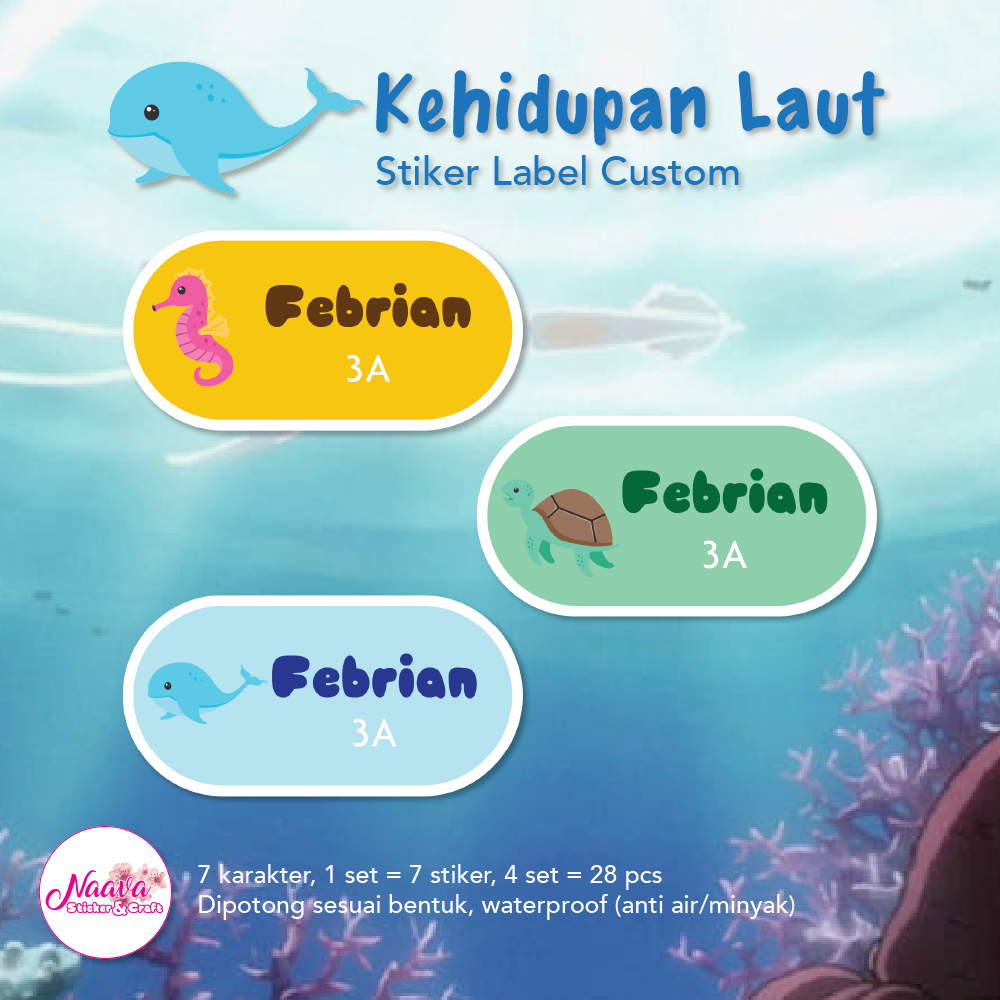 Jual STIKER LABEL MAPEL 2 BARIS CUSTOM NAMA ANAK - KEHIDUPAN LAUT ...