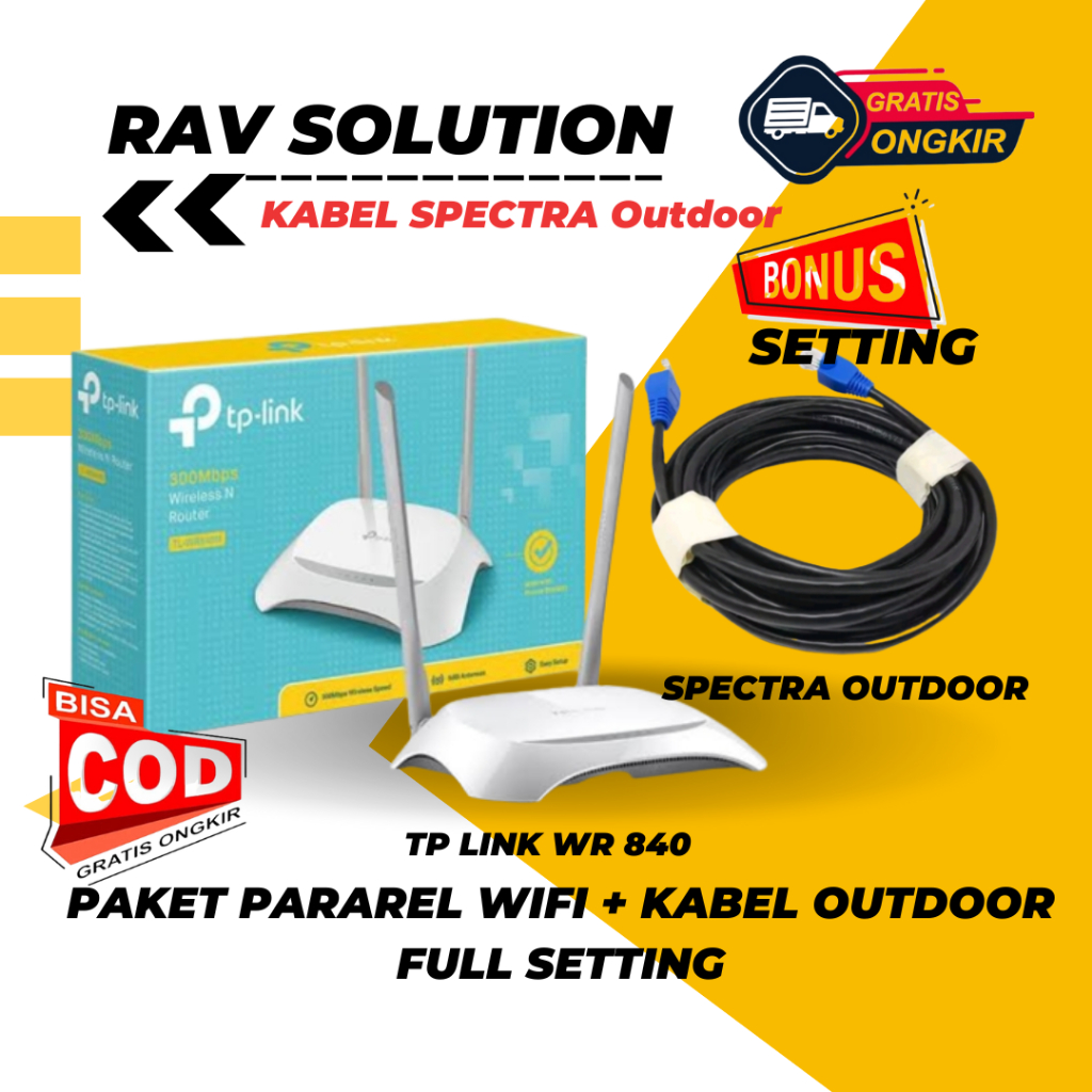 Jual PAKET PARAREL WIFI TP LINK WR 840 + KABEL LAN SPECTRA OUTDOOR FULL ...