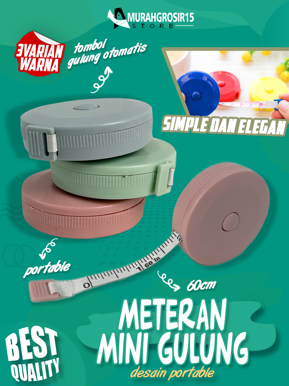 Jual Meteran Mini Panjang 1,5 meter Alat Ukur Baju Badan Meteran Baju ...