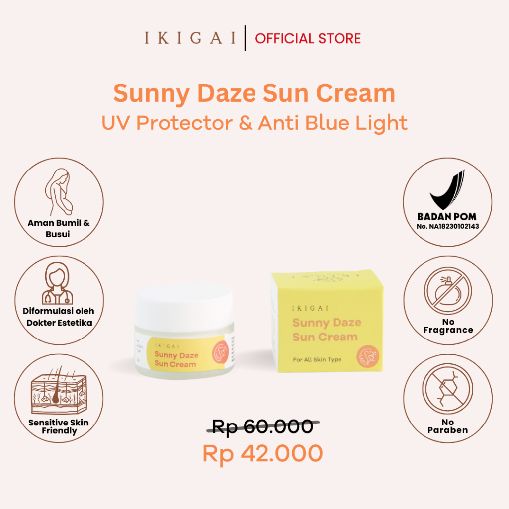 Jual Ikigai sunny daze sun cream sunscreen ( BPOM ) 1 pcs uv protector