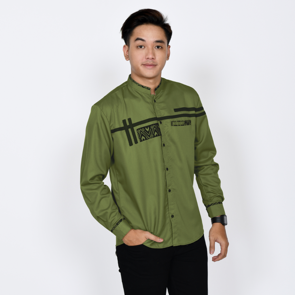 Jual Baju Koko Pria Lengan Panjang Putih Kombinasi Batik Motif Zoled ...