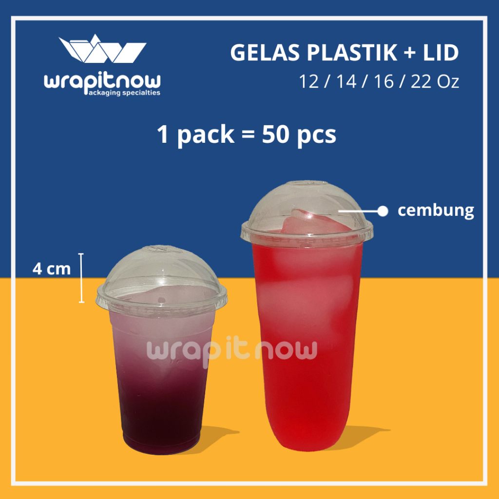 Jual Isi 50pcs Gelas Plastik Tutup Cembung 12 Oz 14 Oz 16 Oz 22 Oz Cup Plastik Juice Gelas 8171