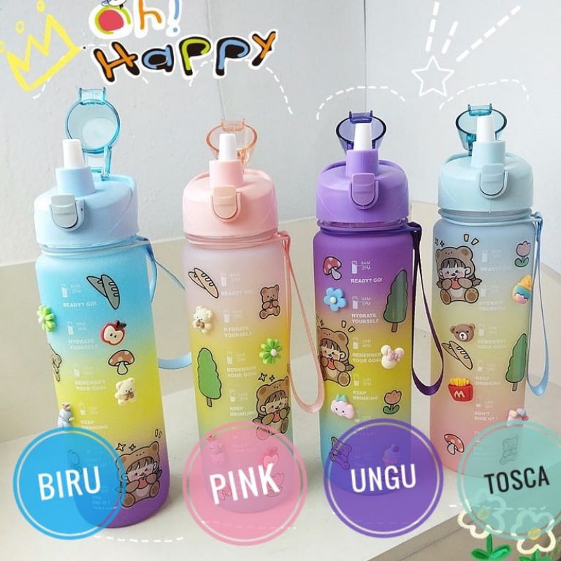 Jual Botol Minum Viral 1 Liter Free Sedotan Stiker 2d And 3d Shopee Indonesia 2229