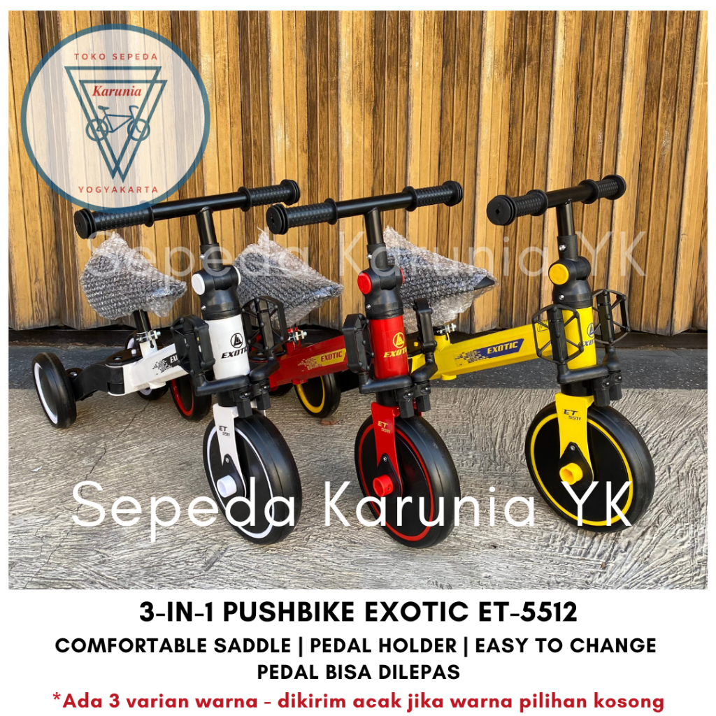 Jual Pushbike Balance Bike 3 In 1 Roda 3 Exotic ET5512 Sepeda Keseimbangan Anak Shopee