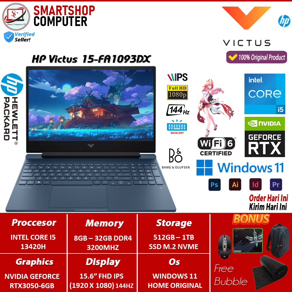 Jual Laptop Gaming HP Victus 15 FA1093DX Intel I5 13420H 32GB 1TB SSD ...