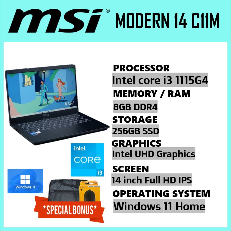 Jual MSI modern C11M intel core i3 8GB 512GB SSD 14 inch Full HD IPS ...