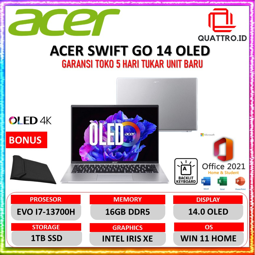 Jual Acer SWIFT GO 14 OLED Intel EVO I7 13700H 16GB 1TB SSD Win11 ...