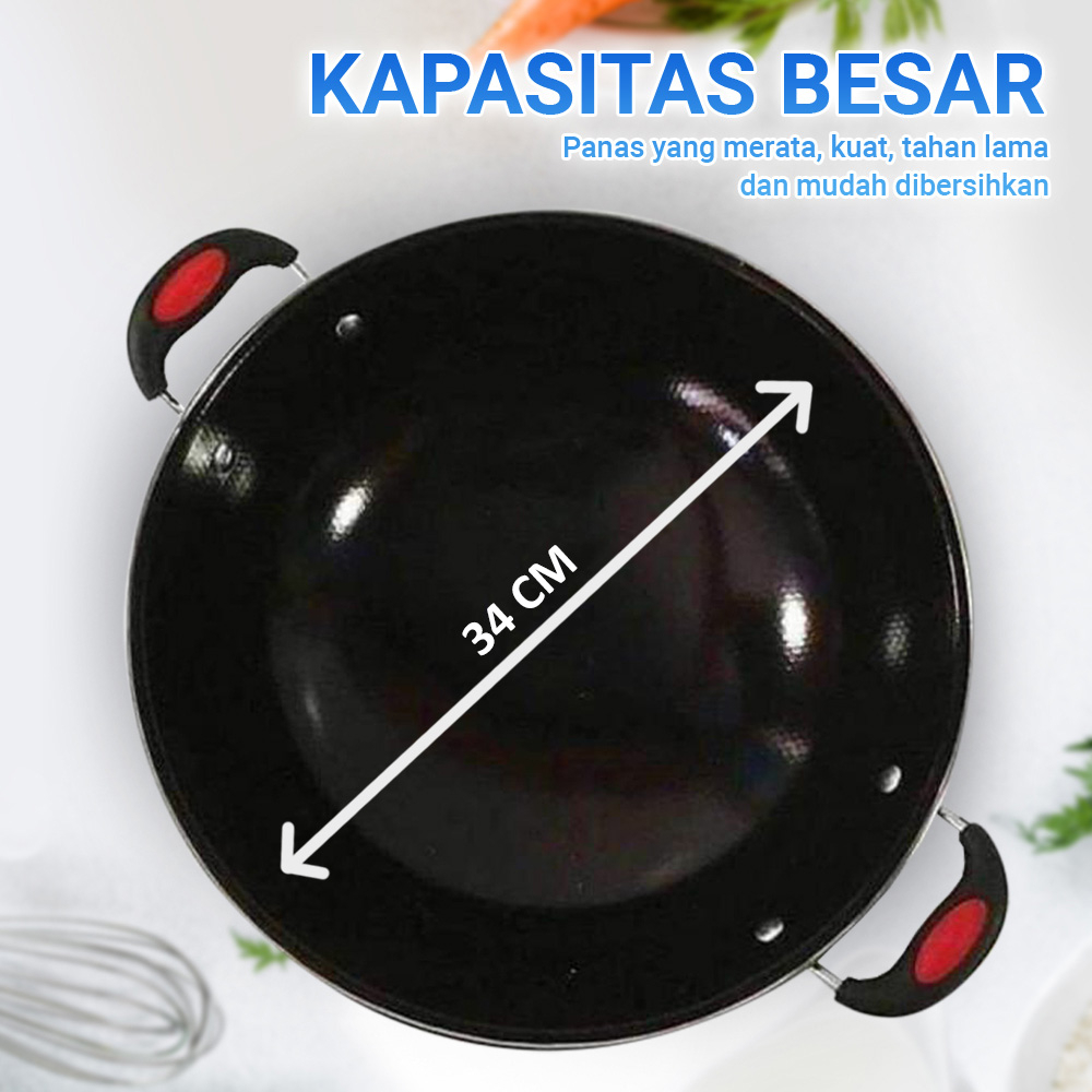 Jual Wajan Enamel Panci Hitam Kuping Gagang Panjang Wajan Anti Lengket