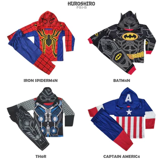 KUROSHIRO - Setelan Baju Anak Laki Laki 1-9 Tahun Kostum Panjang Superhero Kaos Kuroshiro