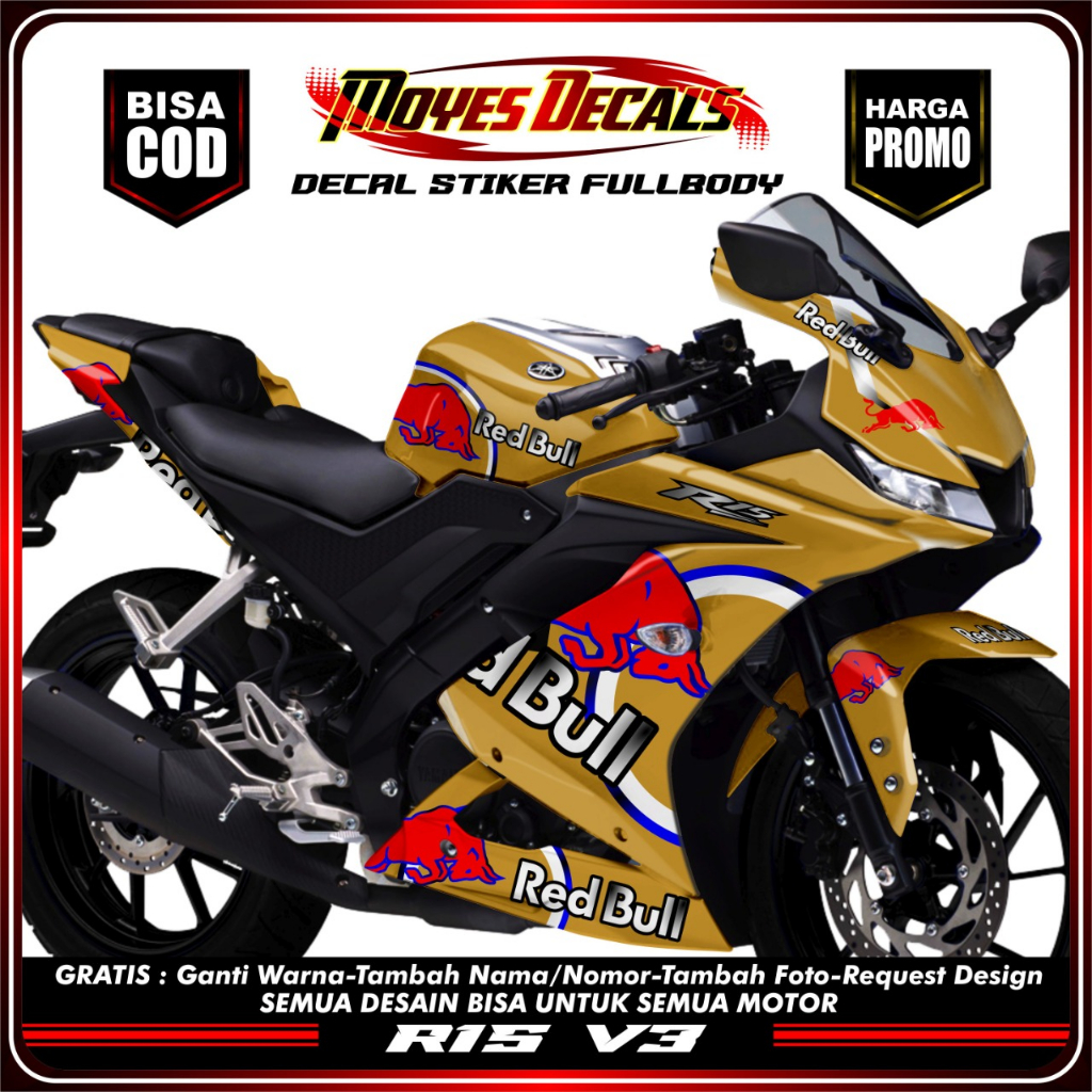 Jual Decal Fullbody Yamaha R15 V3 * Decal Stiker Motor R15 V3 Motif Red ...