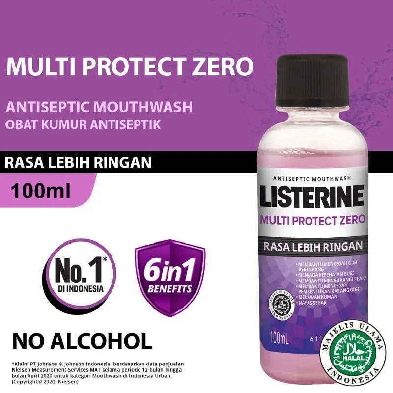 Jual Listerine Multi Protect Zero Mouthwash 100 ml / bau mulut, karang