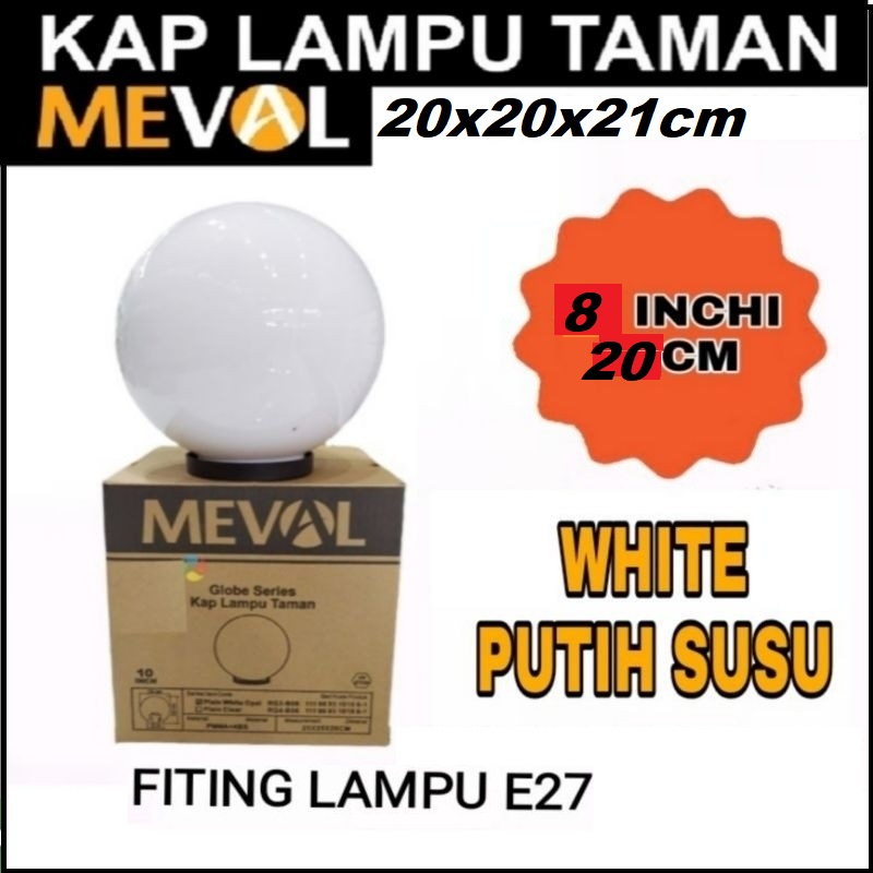 Jual Kap Lampu Taman Meval Outdoor Bulat Putih Crystal Clear 8 Inch 20 Cm Garansi Shopee