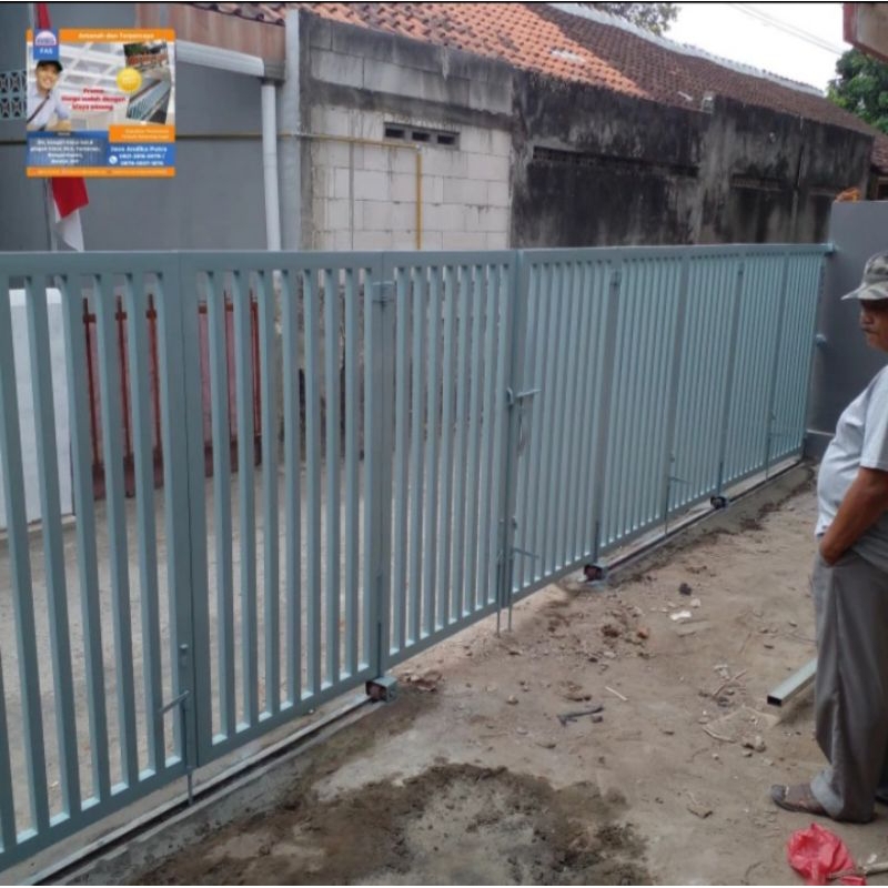 Jual pintu pagar minimalis lipat ful besi hollow galvanis anti karat