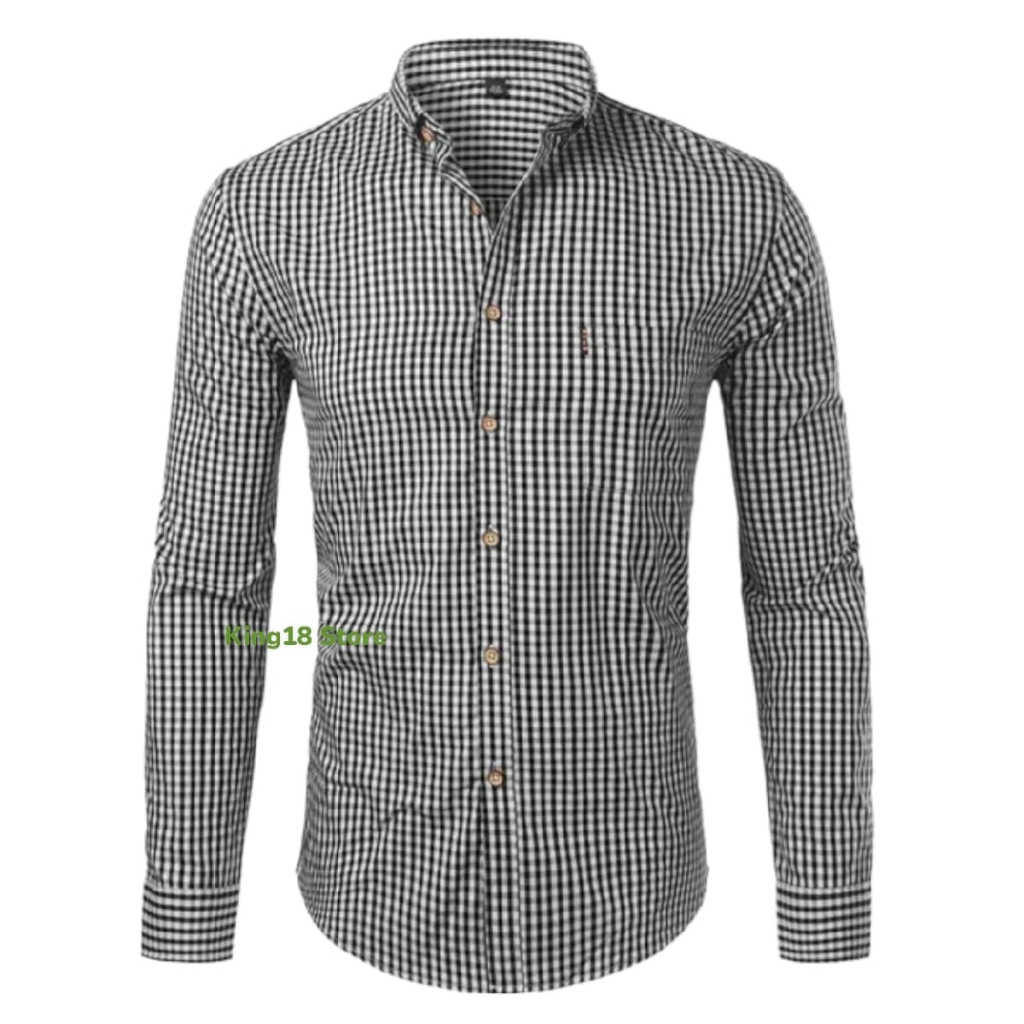 Jual Baju Kemeja Motif Kotak-kotak Lengan Panjang Pria Dewasa Atasan