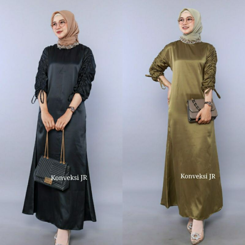 Jual Jeny Dress Mermaid Lengan Serut Satin Silk Premium Gamis Duyung Terbaru Kekinian Shopee