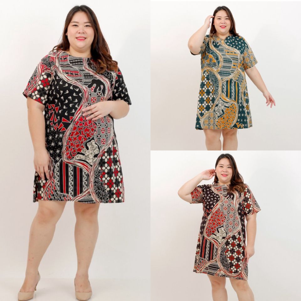 DRESS BATIK MODERN WANITA JUMBO BIG SIZE LD 120cm XXL XXXL 038D OVERSIZE BAJU HAMIL PESTA KERJA KANTOR FORMAL KONDANGAN GAUN BATIK PEREMPUAN CEWEK