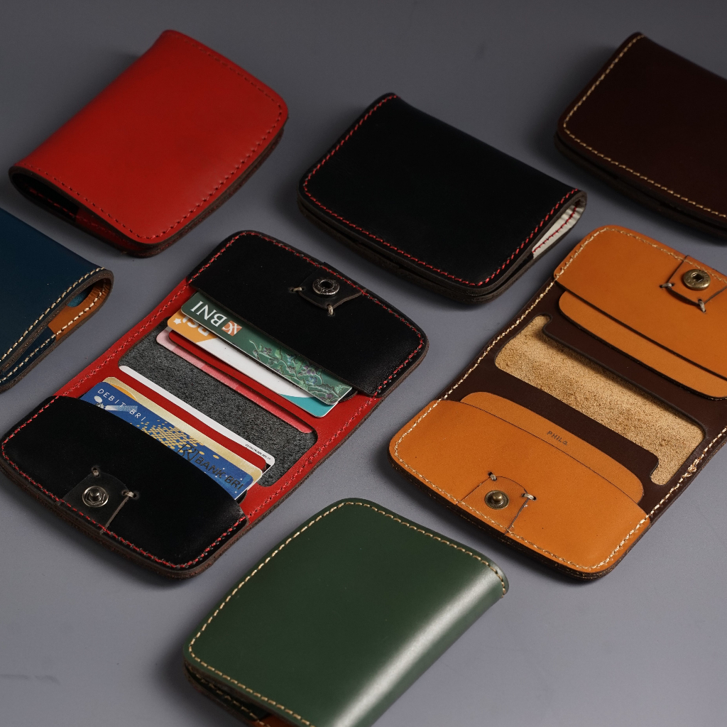 Jual dompet kartu kulit asli model dua warna card wallet kancing ...